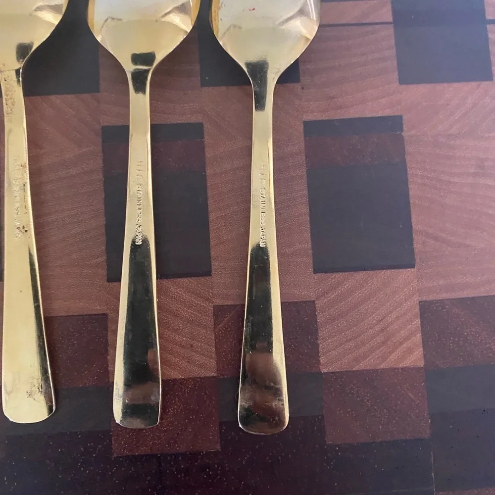 H1 MCM Gold Flower Garden Gold Electroplated Stainless Steel (6) 4.5” Spoons